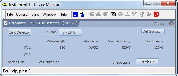 4 Using the control module Clarity Control Module 4.7.4 Device Monitor The Device Monitor window can be invoked by the Monitor - Device Monitor command from the Instrument window.