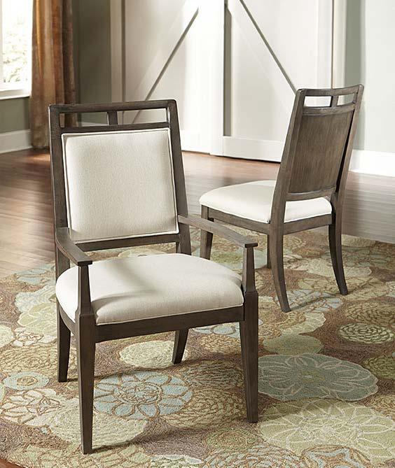 and Back American Drew offers care-free Sunbrella performance fabric on the Upholstered Side Chair and Wood Back Arm and Side Chairs.