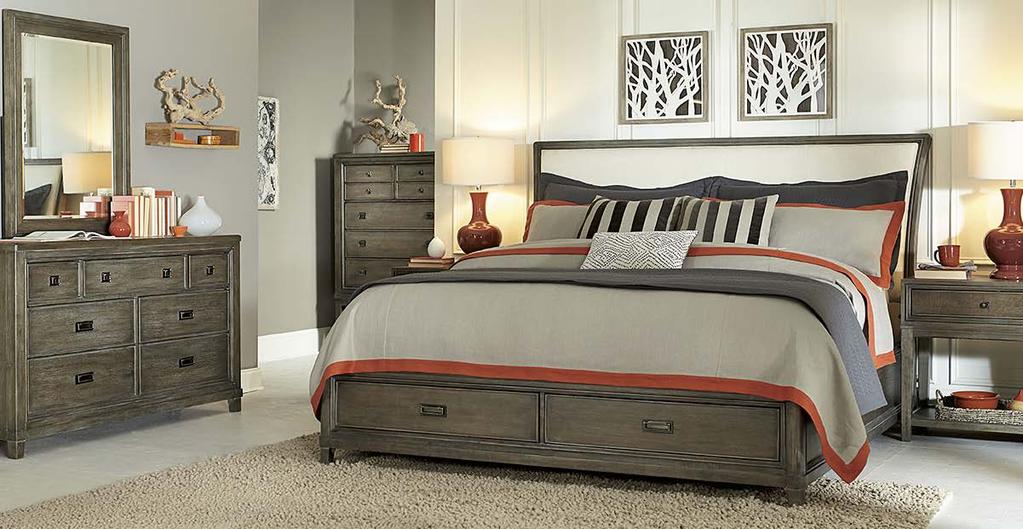 American Drew offers care-free Sunbrella performance fabric on the Upholstered Sleigh Bed Headboard. Sunbrella performance fabric provide superior protection with a soft, comfortable feel.