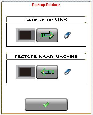 Backup / Restore: By pushing on the button all settings from the Ironer will be saved on a USB stick.
