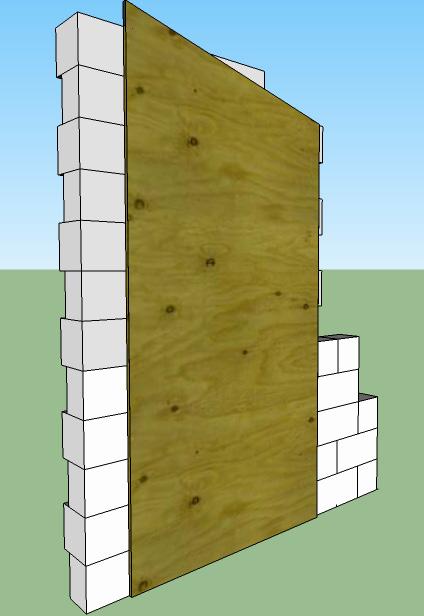 2. Once a sturdy foundation is in place, start building the two walls with the cinder blocks leaving a 1.