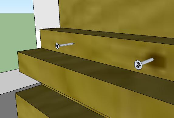 To bolt the 2x2 to the wall a masonry bit or self-tapping screws and drill are required. Bolt each shelf support to the plywood and brick with 3 bolts/screws.