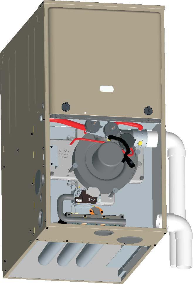 furnace to not operate. For 060 & 080K input furnaces, the condensate drain is plumbed toward the right casing outlet from the factory.
