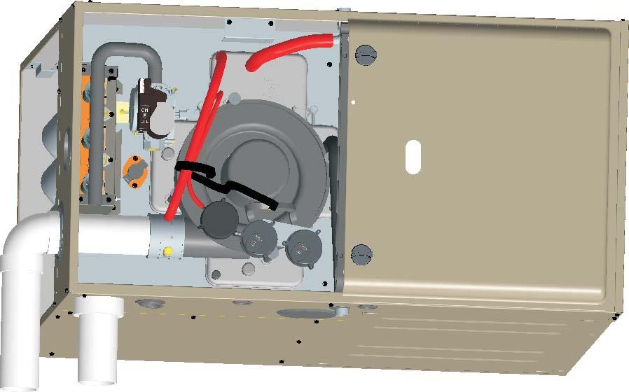 HORIZONTAL - LEFT INDUCER ROTATED 1 2 AIRFLOW Move pressure switch hose to this position. NOTE: May require the longer hose that is provided with wider cabinets.