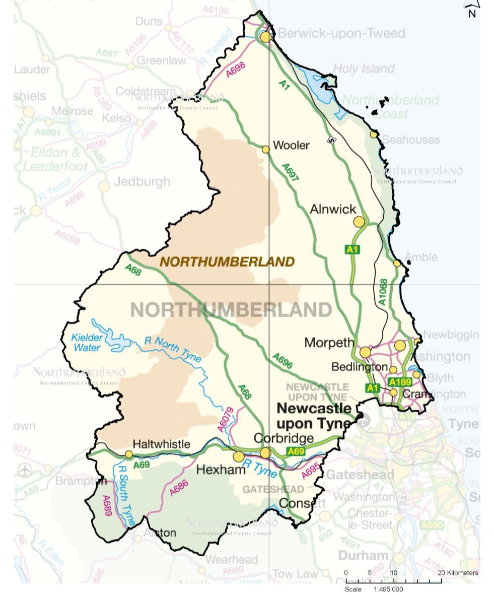 Setting the Scene Northumberland Population 316,000 Area 5000 km 2 Predominantly rural SCOTLAND N NORTH SEA Morpeth