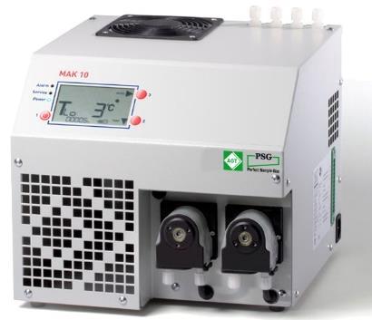 MAK10 Model Examples MAK10-2 2 heat exchangers PTFE / PVDF 2 gas paths (2 x 125 l/h) 2 condensate pumps 1 MAK-alarm contact