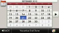 Main Menu Buttons - Vacation/Away Schedule (Continued) Return Date Tue Sep 21 2010 Select