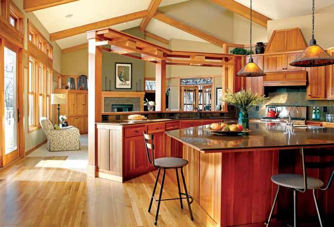 opposite: Under a soaring ceiling, the breakfast area adjoins the open-plan kitchen. inset: Decks and a porch open to the view of Horseshoe Lake.