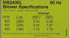 Slide 54 Blower Specs Amps = Cfm, this label is provided for your convenience on