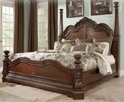 No box spring B705 Ledelle (Ashley - Millennium) Old World grand traditional group in a dark cherry stain finish Ash swirl and birch veneers with Asian hardwoods Serpentine shaped dresser design with