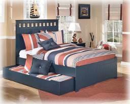 B103 Leo Bedroom group in a dark slate blue finish with a variety of bed options Rolling trundle storage box enables the option of