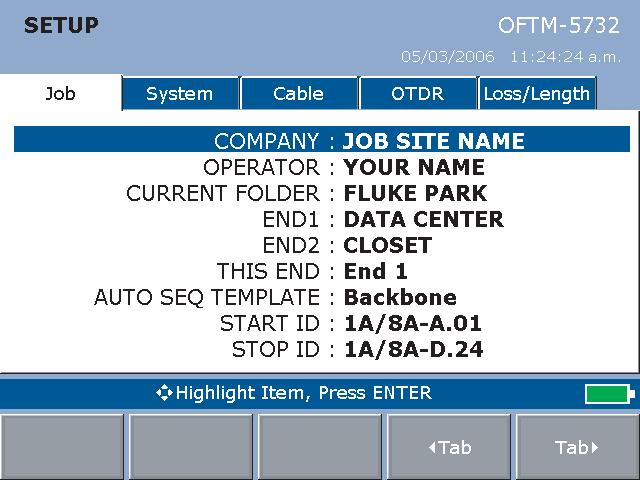 OF-500 OptiFiber Certifying OTDR Users Manual Using the Setup Menus To access the tester s