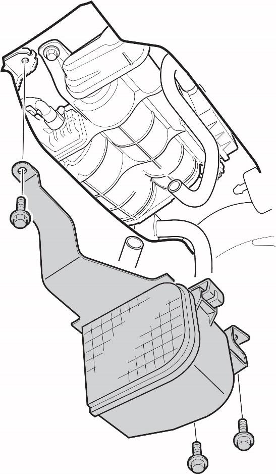 2. Remove the three bolts as shown and remove the canister filter box and bracket from the vehicle. 3.