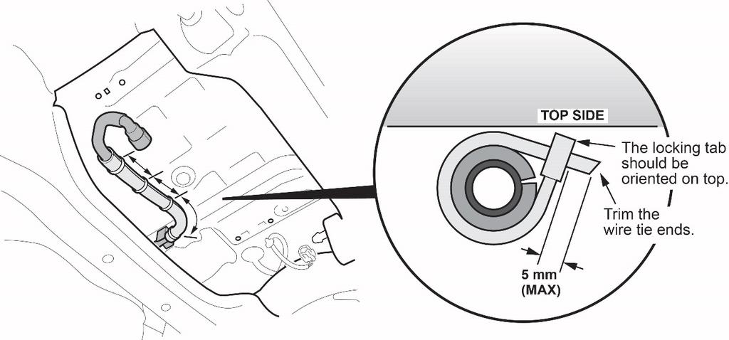 4. Check for a protector on the purge tube. If the vehicle does not have a protector, install one as shown. Otherwise, go to step 5.