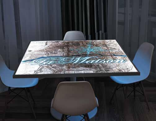 Lumisplash tabletops utilize our multilayered panel system +