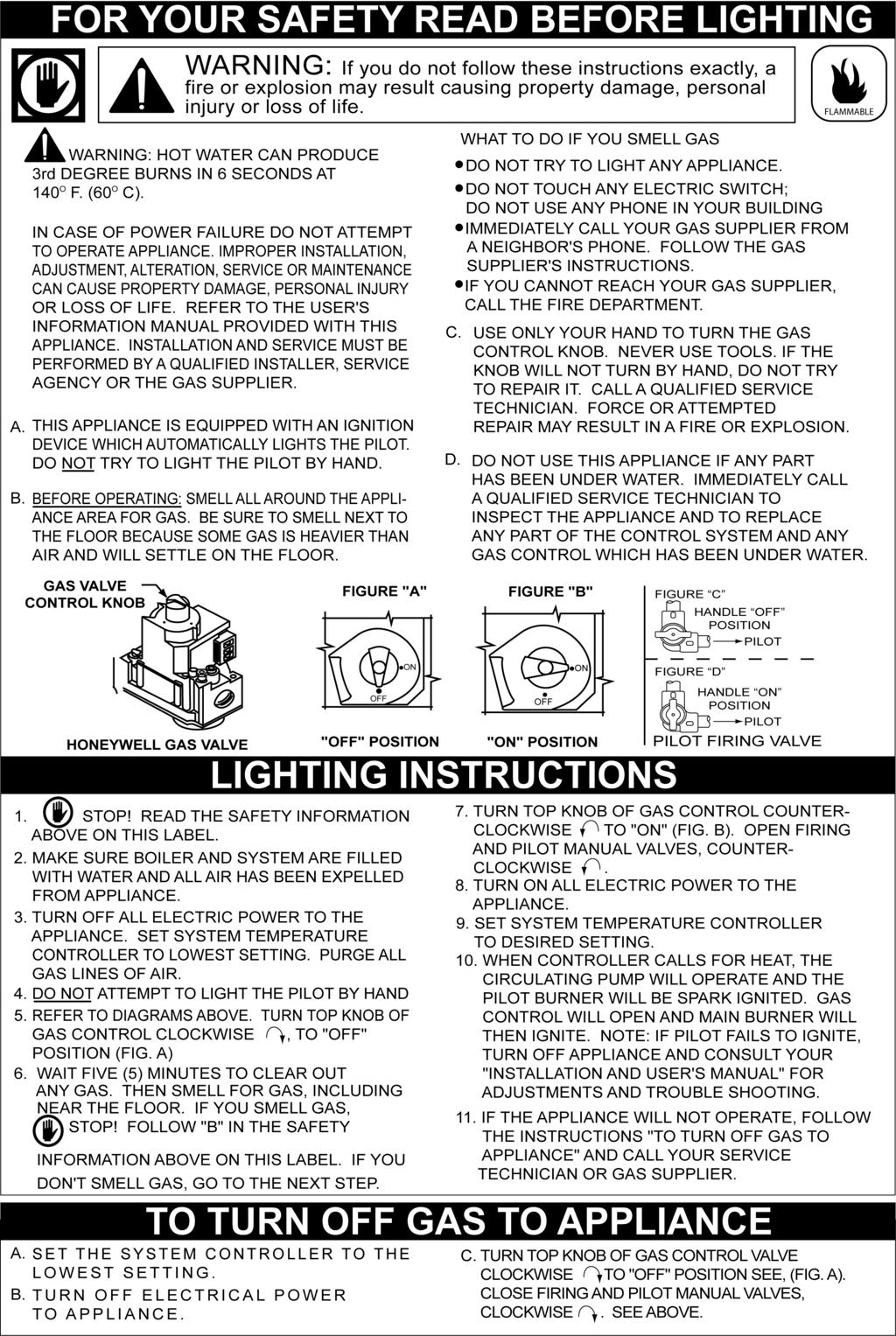 LIGHTING AND OPERATING INSTRUCTIONS