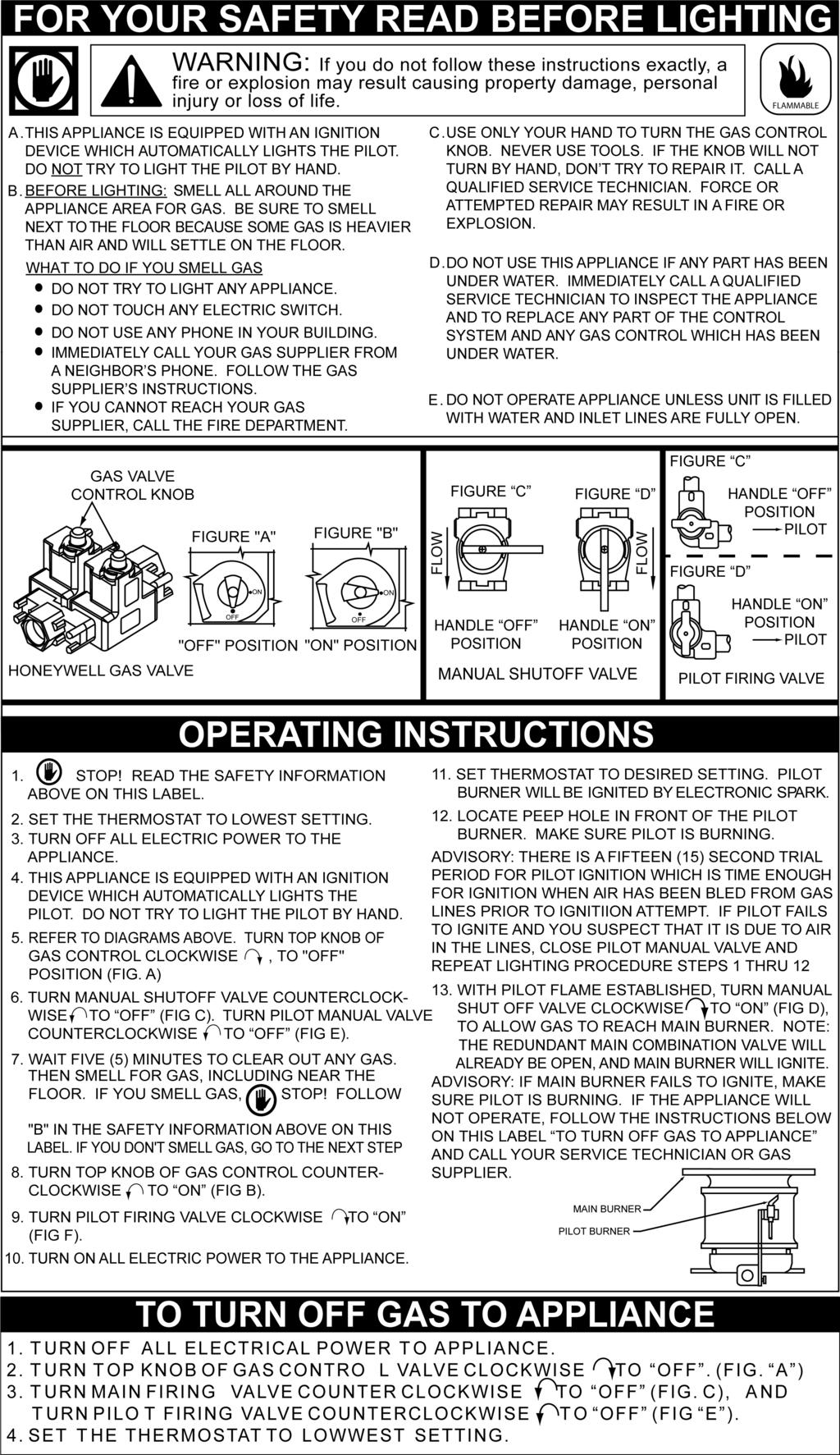 LIGHTING AND OPERATING INSTRUCTIONS