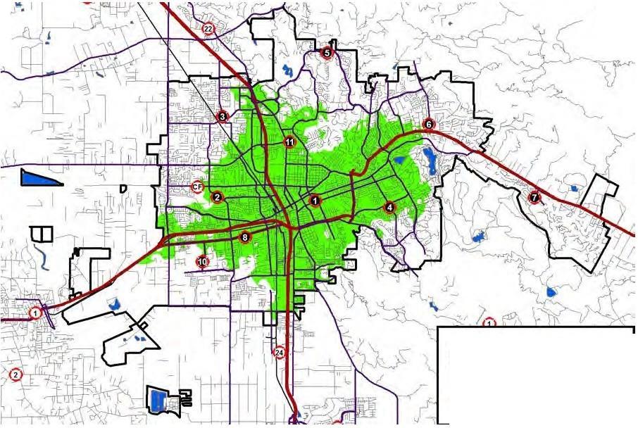 When the battalion chief is also included, coverage is reduced primarily in the city's west side. The following figure illustrates this reduction.