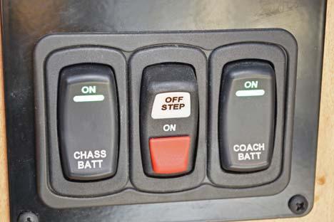 SECTION 3 DRIVING YOUR MOTORHOME Chassis Battery Disconnect Switch (Located near entrance door) These switches illuminate when the House/ Coach Battery Disconnect switch is