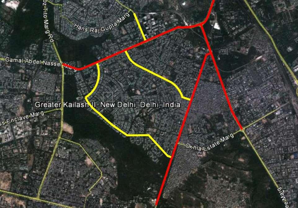 Lack of connectivity - City level grid GK-I Nehru Place District Centre Kalkaji