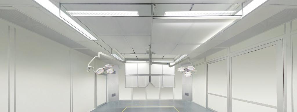Ceiling for operating rooms with pull-down fabric frames A pleasant climate and reliable hygiene Ventilation and hygiene requirements for operating rooms The operating field with instrument table is