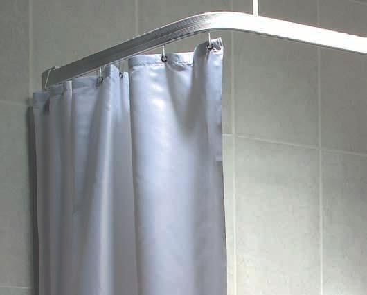 Angle Shower Curtain Track Pre-bent angle anodised aluminium shower track is supplied complete with brackets, gliders, hooks and in the case of angle rails a ceiling support.