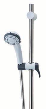maximum temperature stop White/chrome finish/raised tactile features Extended riser rail kit with 2.0m hose Audible alert when shower is started and stopped Triton Safeguard T100 Care 8.