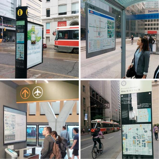 Wayfinding System Toronto 360 Phase Two Pedestrian Wayfinding System Map Design Signage Product Design Financial District Pilot Project +UPExpress, TTC Pilot Project Evaluation Placement Guidelines