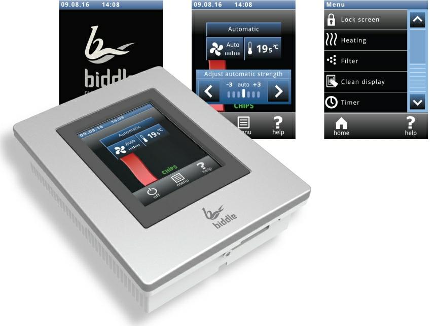 SensAir b-touch Touchscreen and intelligent operation The auto-active SensAir device is equipped with the Biddle touchscreen control panel: the b-touch.