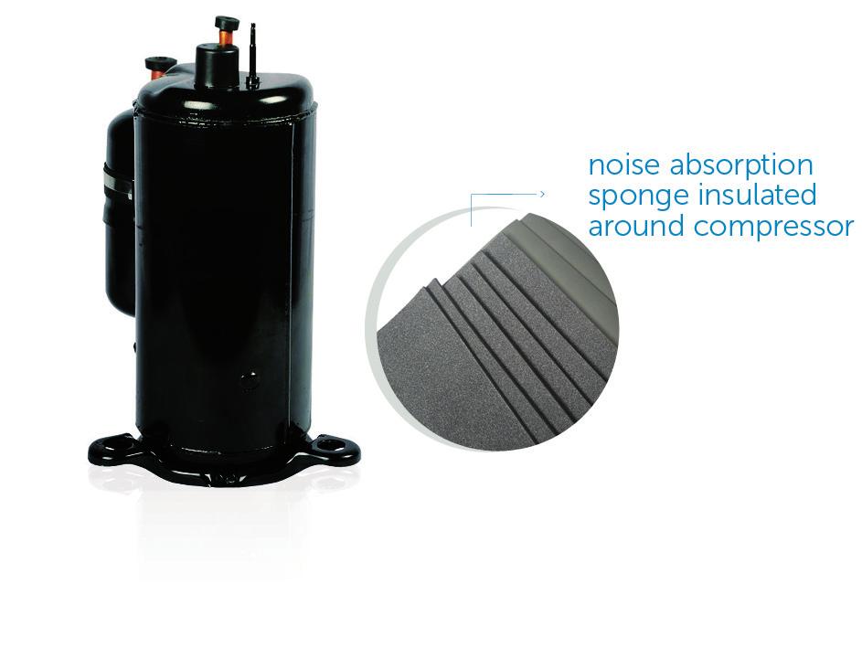Better Comfort Quiet Design Low Running Noise with Quality Insulation The inverter compressor is insulated with a high quality noise absorption sponge, which is capable of reducing the running noise