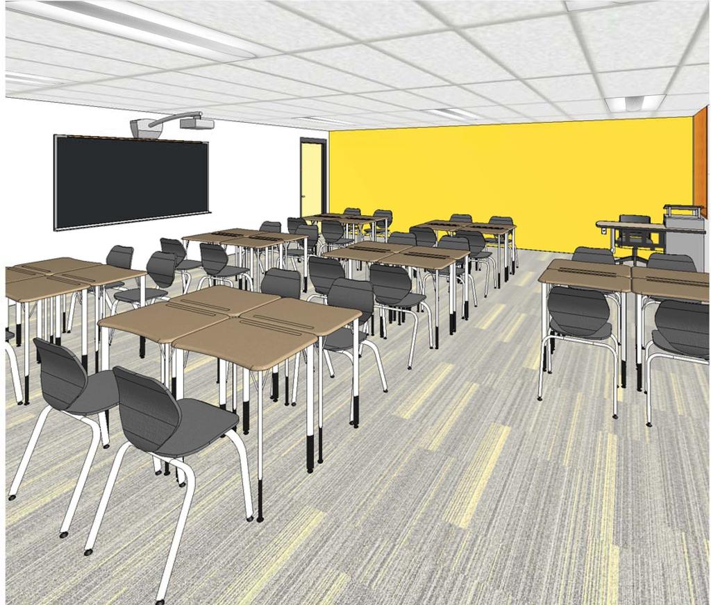 MONTICELLO TYPICAL CLASSROOM ALL EXISTING VISUAL DISPLAY BOARDS ON THE PROJECTOR WALL WILL BE REMOVED.