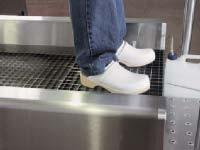 Prior to production floor entry, the boot sole are disinfected as well as