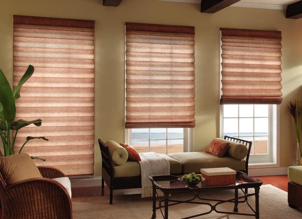ROMAN SHADES ON-TREND DRAPERY STYLE WITH THE EASY OPERATION OF A SHADE. Roman Shades combine the up-scale beauty of soft drapery with the convenient operation of a shade.