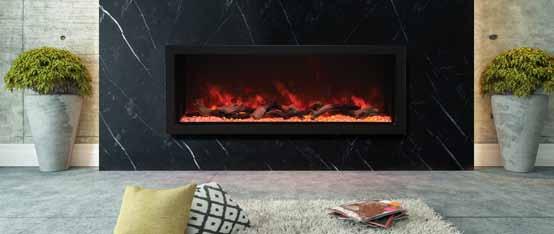 BI-50-DEEP Electric Fireplace shown with optional Sable fireglass and log set Deep 12 comes with large glass chunks, clear & blue