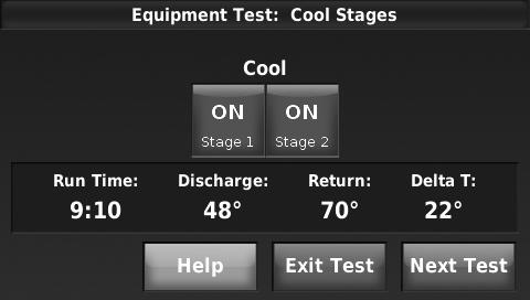 Using the Equipment Test 1. Press Equipment Test on the Installer Test screen (see Fig. 61). Turn the equipment on/off as needed and then press Next Test to test the remaining equipment.
