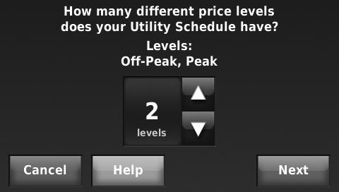 At this and the following screens, you can customize how the system operates for up to four different price levels, based on local utility rates.