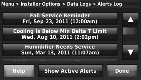 Alerts Log The Alerts Log stores a history of the most recent