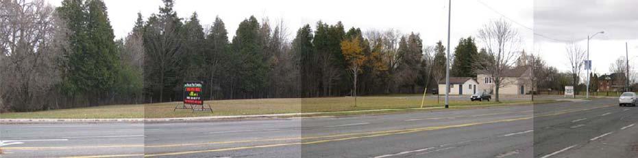 This panorama of the properties opposite the Town Centre site illustrates both their potential for intensification on mostly vacant land, but also shows the constraints of the proximity to