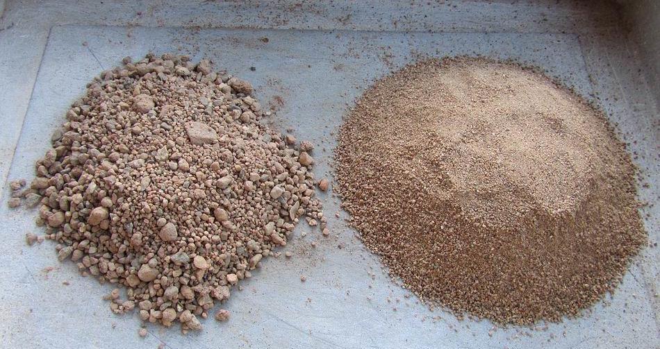 The material I want should contain a mixture of these two sizes combining around 35-50 per cent of larger particles up to a maximum size of 6mm - this keeps the sand open with plenty of gaps to allow