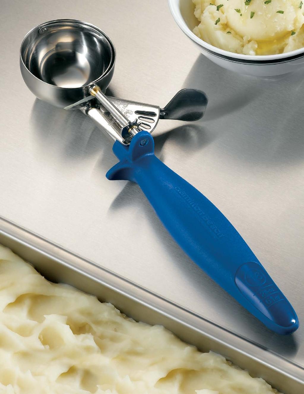 No more food-covered handles with notched pan rest design Good Thinking DISHER CAPACITY Color Disher Size Bowl Dia. Milliliters* Fluid Oz.* Fluid Oz. Wt./Oz.* Patties/Lb. Scoops/Gal.