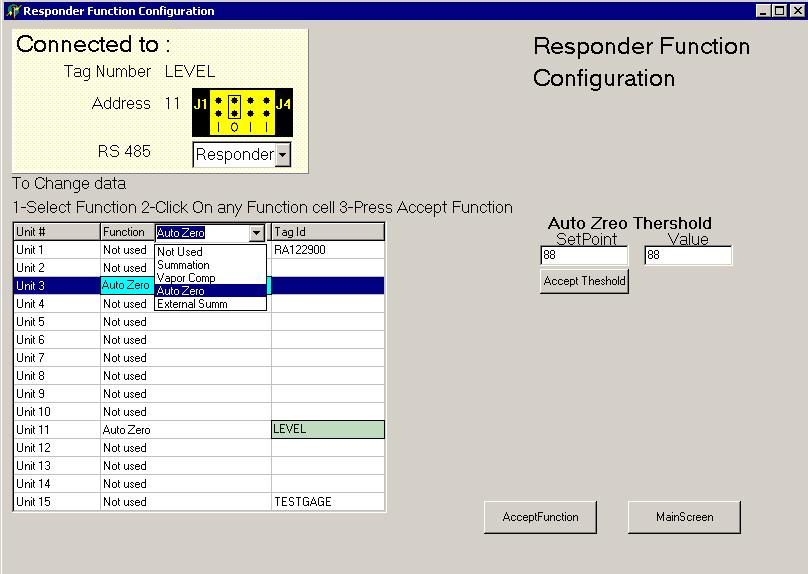 Special Applications Responder Function Use this screen to select the function for different units.