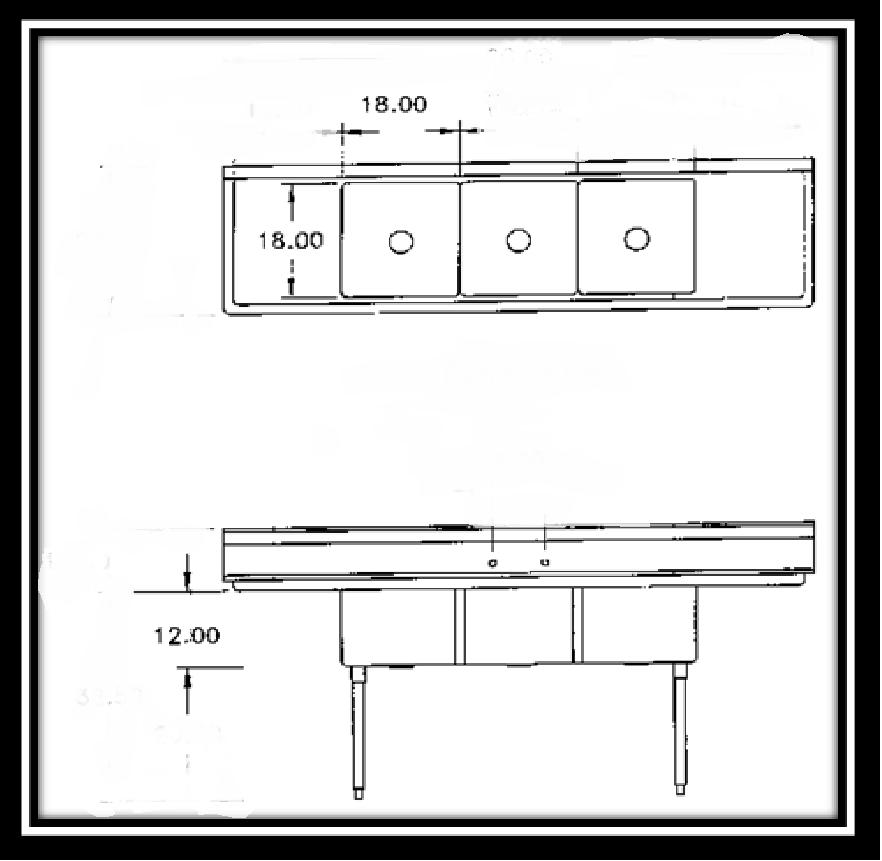 washing Sink 12 inches 10 inches 6 inches Three Compartment Sink^ 18 inches 18 inches 12 inches