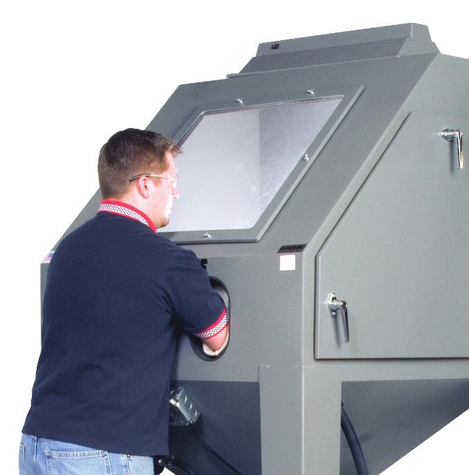 Our cabinets maintain a minimum 45 degree hopper angle to ensure that abrasives will flow to the bottom of the hopper and into the delivery system.