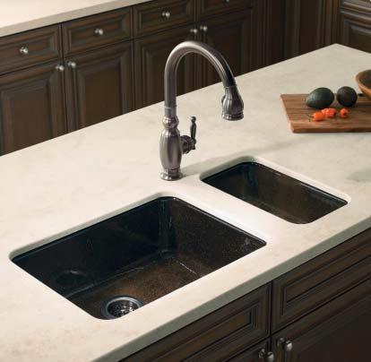 These beautiful faucets feature high-arch spouts for generous clearance and ergonomic pull-down sprays.