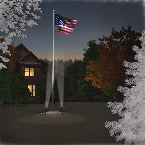Lighting Techniques Flagpole Lighting Two to three directional accent lights are often needed to properly illuminate the pole and the entire flag.