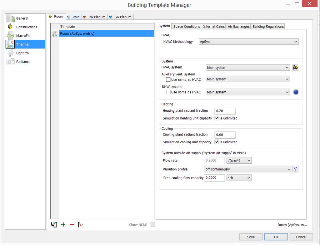 2 BTM Dialog The Building Template Manager window can be opened by selecting Templates > Building Template Manager from the VE menu or via the toolbar button will then be displayed:.