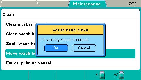 instrument pump cannot be used to fill the priming vessel. To move the wash head: 1.