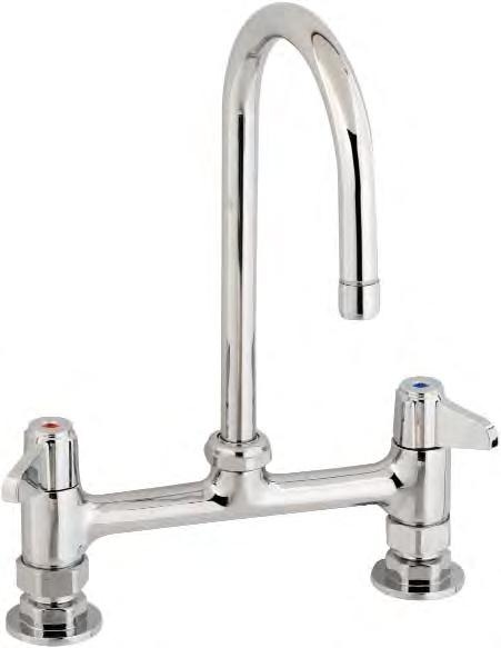 GOOSENECK SPOUT 5F-2SLX03 5F-7DLX03 and 5F-7DLX05 Twin deck mounted faucet for hot and cold water feeds. 1/4 turn ceramic disc headwork. Gooseneck spout available as fixed/swivel in 2 sizes.