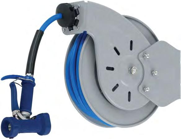 VALVE 50FT HOSE WITH MV-2522-24 FRONT TRIGGER GUN B-7232 and B-7242 Open epoxy coated hose reel with either 35ft or 50ft of 3 / 8 ID hose.