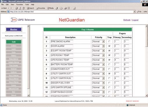 installing a separate hub Provides an economic way to incrementally increase alarm capacity as your site grows Convenient alarm viewing and configuration via the NetGuardian s Web Browser Great for